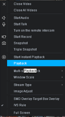 SmartPSS Right Menu Playback