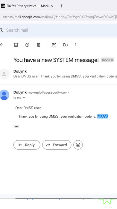 دریافت کد تایید در ایمیل DMSS